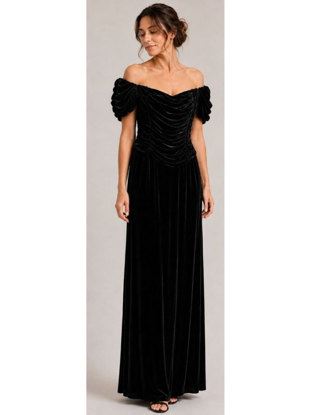 VTG Eileen West Black Velvet Evening Gown Rayon Silk Blend size XS Dark Romantic
